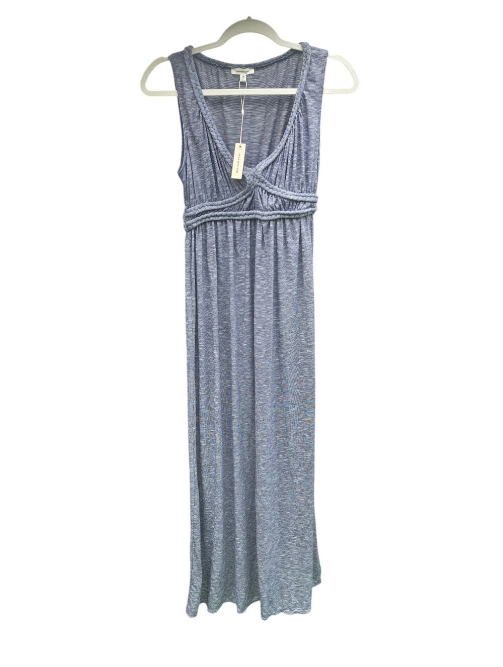 Max Studio Maxi Dress M Gray Striped Sleeveless Empire Waist Boho Stretch Knit